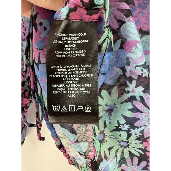 Free People Mathilda Sheer Floral Long Sleeve Button Up Blouse Side Ties SMALL - Picture 11 of 13